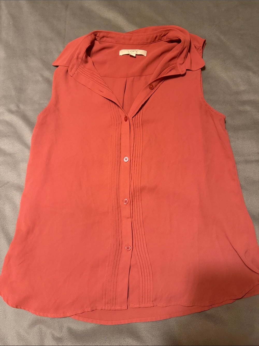 LOFT Sleeveless Pintuck Button-Front Blouse - Coral